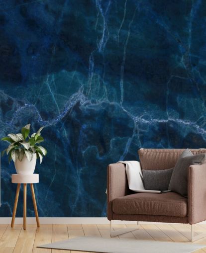 carta da parati murale personalizzabile in marmo blu marino chiamata Dark Blue Marble per camere da letto, bagni e cucine