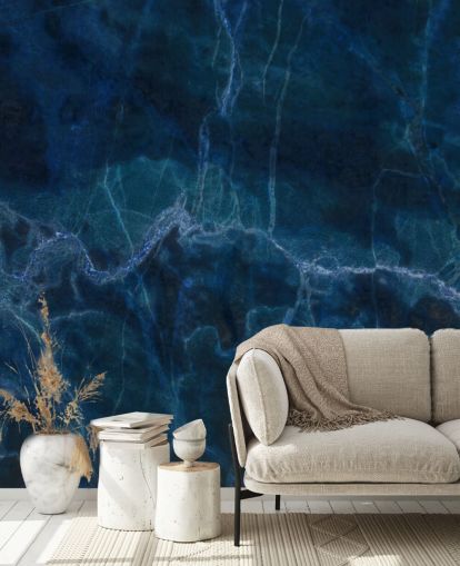 navy blue customisable marble wallpaper mural called Dark Blue Marble for bedrooms, bathrooms and kitchens