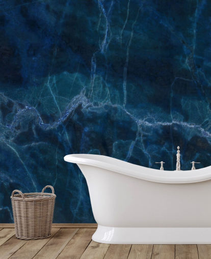 tummansininen muokattava marmoritapetti seinämaalaus nimeltä Dark Blue Marble makuuhuoneisiin, kylpyhuoneisiin ja keittiöihin