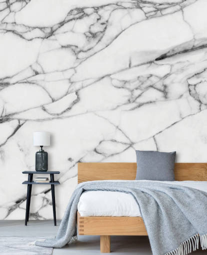 White Marble with Black Lines Wall Mural