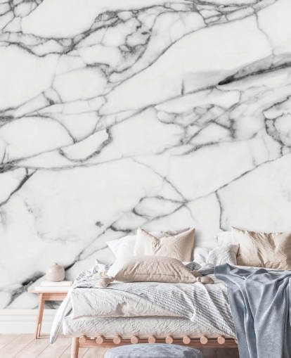 White Marble with Black Lines Wall Mural White Marble with Black Lines Wall Mural