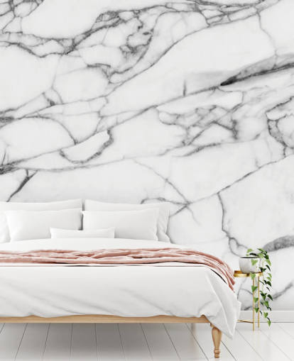 White Marble with Black Lines Wall Mural
