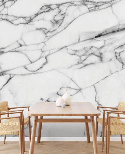 White Marble with Black Lines Wall Mural