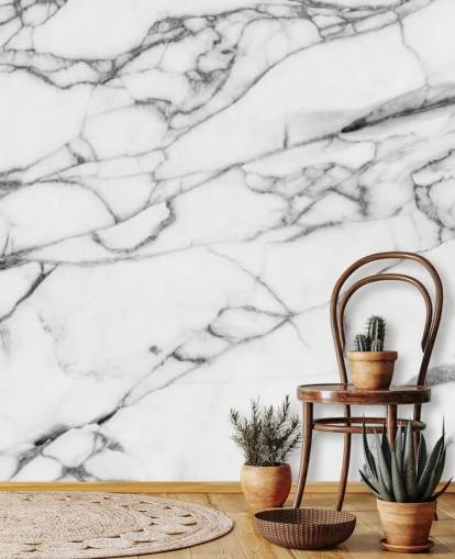 White Marble with Black Lines Wall Mural