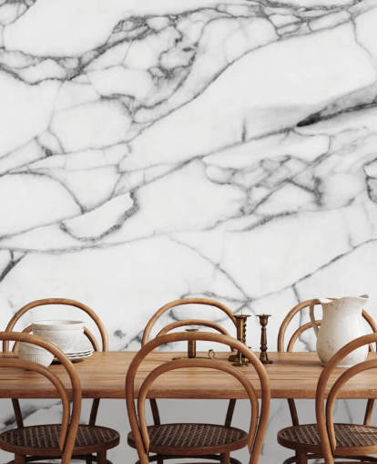 White Marble with Black Lines Wall Mural