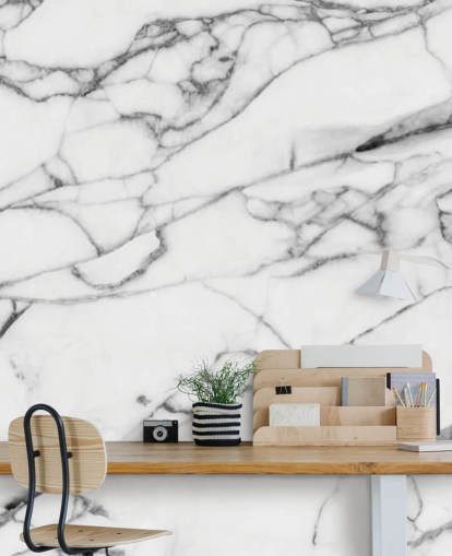 White Marble with Black Lines Wall Mural