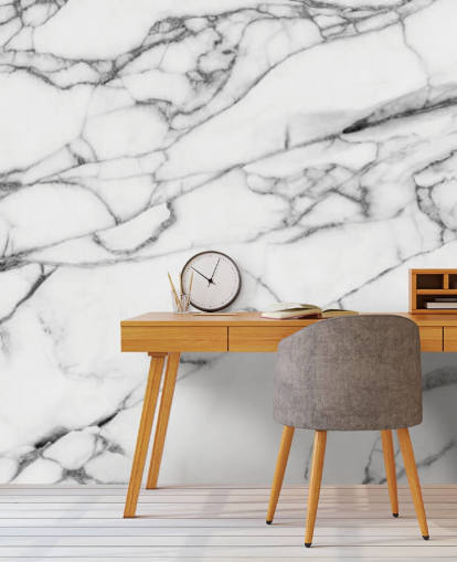 White Marble with Black Lines Wall Mural