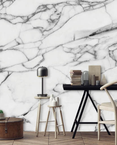 Décoration murale en marbre blanc avec lignes noires