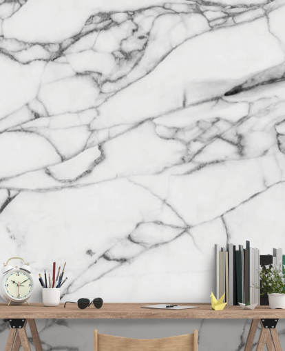 White Marble with Black Lines Wall Mural