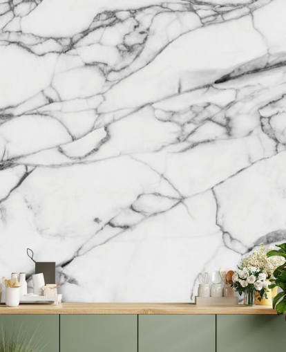 White Marble with Black Lines Wall Mural