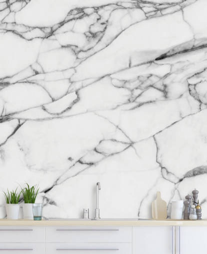 White Marble with Black Lines Wall Mural