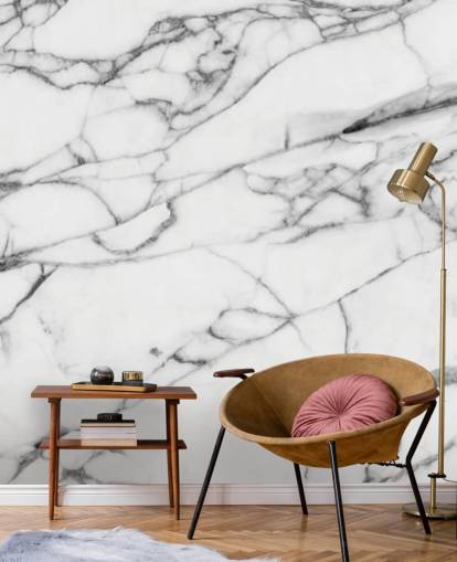 White Marble with Black Lines Wall Mural