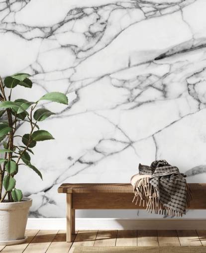 Mural de parede de mármore branco com linhas pretas