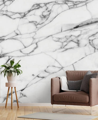 White Marble with Black Lines Wall Mural White Marble with Black Lines Wall Mural