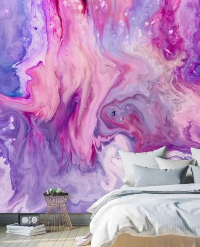 papier peint mural effet marbre violet et rose appelé Purple Paint Marble Effect pour les chambres et les salons