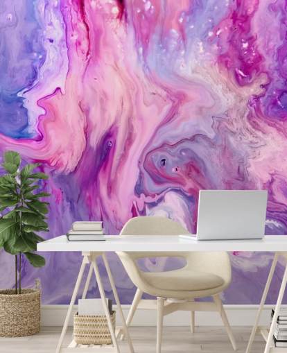 mural de papel de parede com efeito de mármore roxo e rosa chamado Purple Paint Marble Effect para quartos e salas de estar
