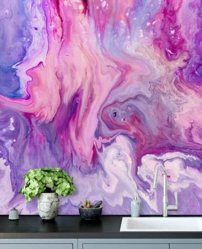lila och rosa marmor effekt tapetväggmålning kallad Purple Paint Marble Effect för sovrum och vardagsrum