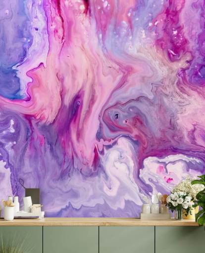 mural de papel de parede com efeito de mármore roxo e rosa chamado Purple Paint Marble Effect para quartos e salas de estar