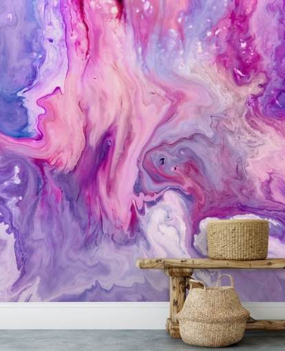 mural de papel pintado con efecto mármol morado y rosa llamado Purple Paint Marble Effect para dormitorios y salas de estar