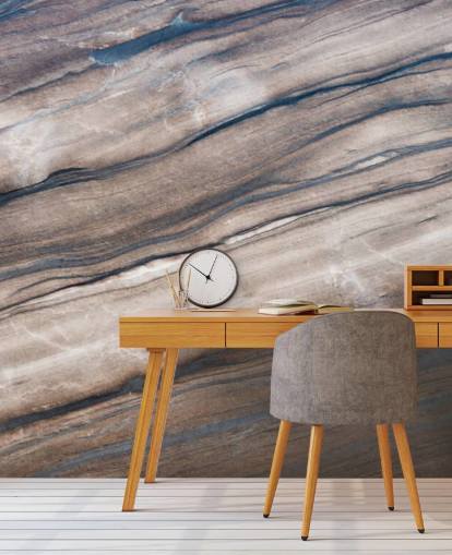 mural de papel pintado de mármol marrón y crema llamado Brown Marble para pasillos, salas de estar y dormitorios