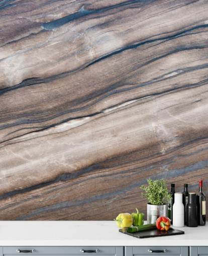 mural de papel pintado de mármol marrón y crema llamado Brown Marble para pasillos, salas de estar y dormitorios