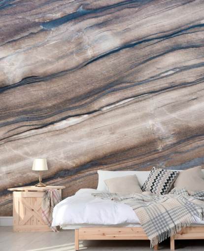 mural de papel pintado de mármol marrón y crema llamado Brown Marble para pasillos, salas de estar y dormitorios