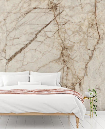 mural de papel de parede com efeito de mármore creme e marrom claro chamado Natural Effect Marble para quartos, cozinhas e banheiros