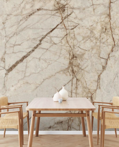 mural de papel pintado con efecto mármol crema y marrón claro llamado Natural Effect Marble para dormitorios, cocinas y baños