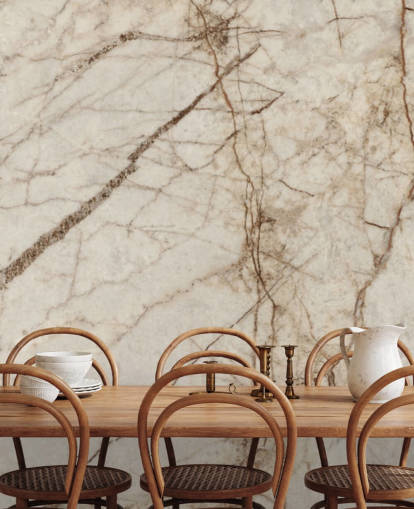 carta da parati murale effetto marmo color crema e marrone chiaro chiamata Natural Effect Marble per camere da letto, cucine e bagni