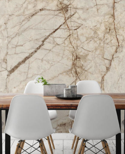 carta da parati murale effetto marmo color crema e marrone chiaro chiamata Natural Effect Marble per camere da letto, cucine e bagni