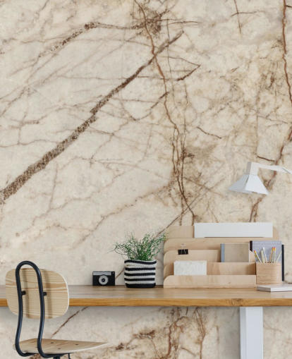Tapeten-Wandbild mit cremefarbenem und hellbraunem Marmoreffekt, genannt Natural Effect Marble, für Schlafzimmer, Küchen und Badezimmer