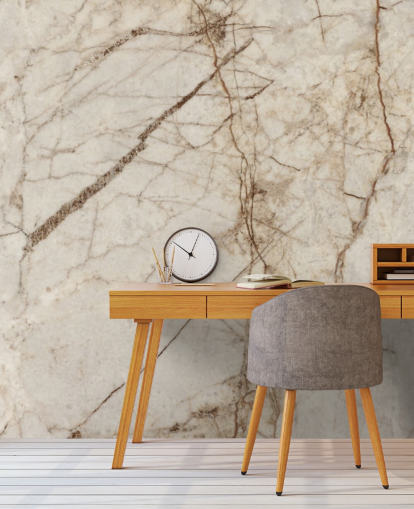 mural de papel pintado con efecto mármol crema y marrón claro llamado Natural Effect Marble para dormitorios, cocinas y baños