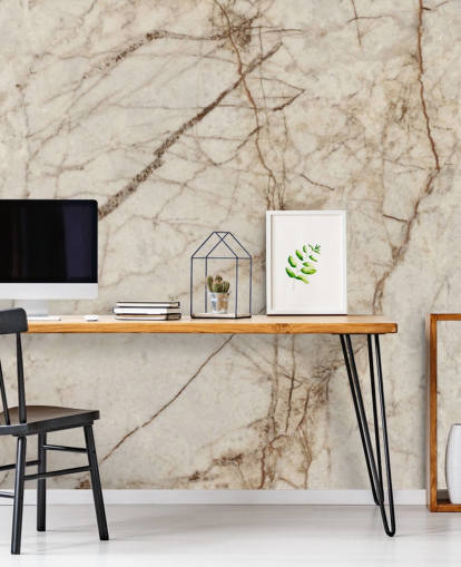 cream and light brown marble effect wallpaper mural called Natural Effect Marble for bedrooms, kitchens and bathrooms