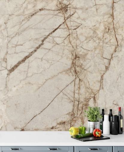 krem og lysebrun marmor effekt tapetmaleri kalt Natural Effect Marble for soverom, kjøkken og bad
