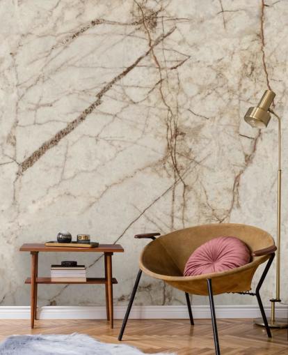 mural de papel de parede com efeito de mármore creme e marrom claro chamado Natural Effect Marble para quartos, cozinhas e banheiros
