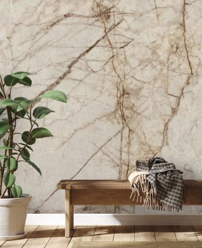 Tapeten-Wandbild mit cremefarbenem und hellbraunem Marmoreffekt, genannt Natural Effect Marble, für Schlafzimmer, Küchen und Badezimmer