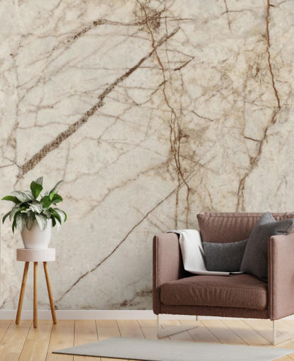 kerma- ja vaaleanruskea marmorivaikutteinen taustakuvamaalaus nimeltä Natural Effect Marble makuuhuoneisiin, keittiöihin ja kylpyhuoneisiin