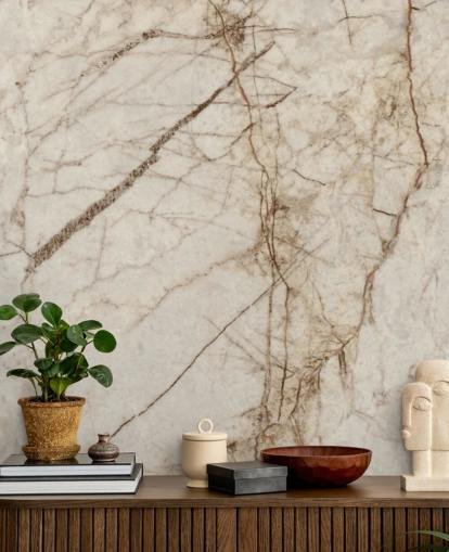 fløde og lysebrun marmor effekt tapetmaleri kaldet Natural Effect Marble til soveværelser, køkkener og badeværelser