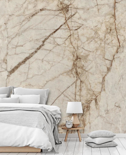 crèmekleurige en lichtbruine behangmuurschildering met marmereffect genaamd Natural Effect Marble voor slaapkamers, keukens en badkamers