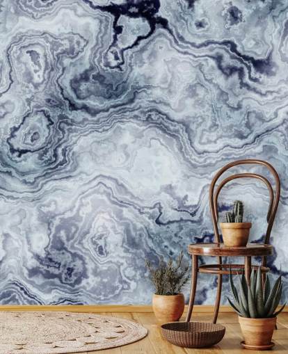 blue marble wallpaper mural called Blue Swirl Marble Wall Mural for bathrooms and bedrooms