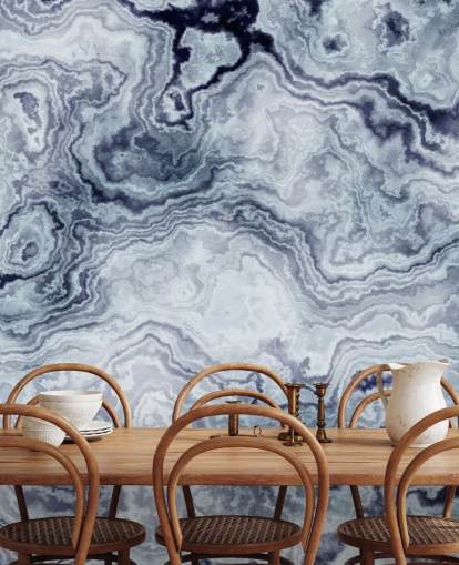 blue marble wallpaper mural called Blue Swirl Marble Wall Mural for bathrooms and bedrooms