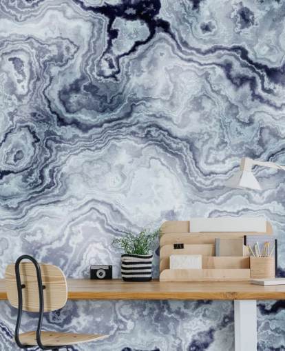 blue marble wallpaper mural called Blue Swirl Marble Wall Mural for bathrooms and bedrooms