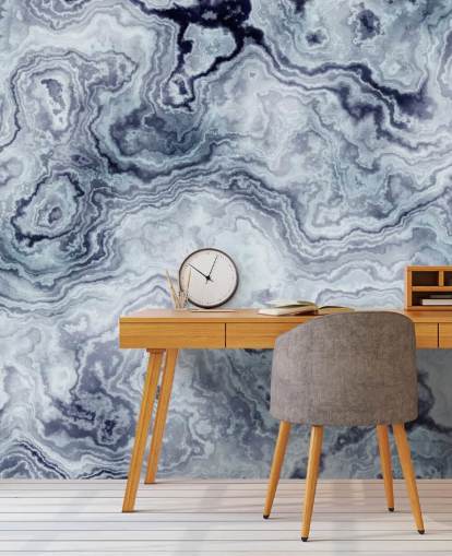 blå marmor tapet veggmaleri kalt Blue Swirl Marble Veggmaleri for bad og soverom