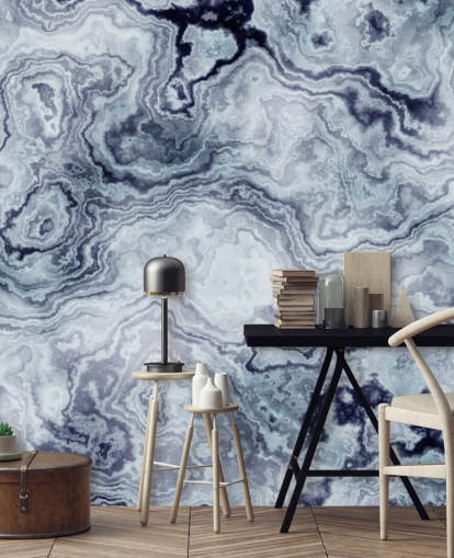 mural de papel pintado de mármol azul llamado Blue Swirl Marble Wall Mural para baños y dormitorios mural de papel pintado de mármol azul llamado Blue Swirl Marble Wall Mural para baños y dormitorios