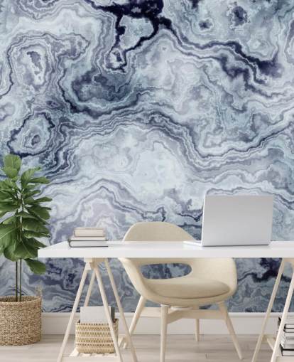 papier peint en marbre bleu appelé Blue Swirl Marble Wall Mural pour salles de bain et chambres