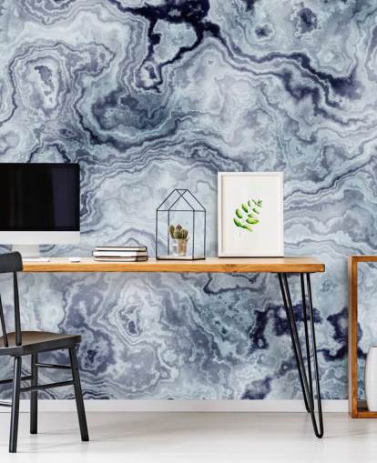 blue marble wallpaper mural called Blue Swirl Marble Wall Mural for bathrooms and bedrooms