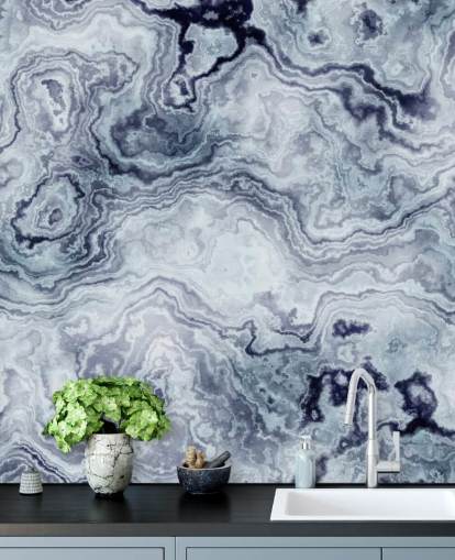 blue marble wallpaper mural called Blue Swirl Marble Wall Mural for bathrooms and bedrooms