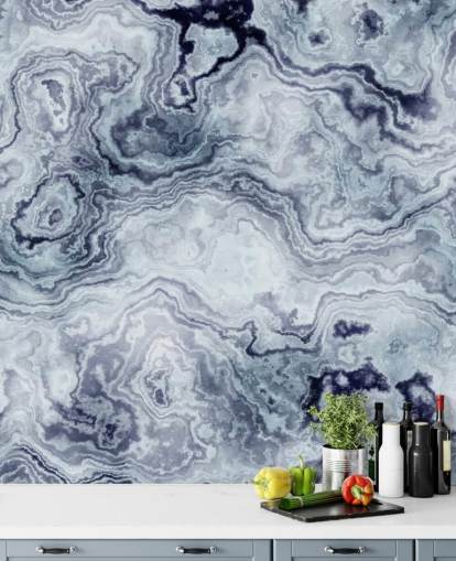 blå marmor tapetväggmålning kallad Blue Swirl Marble väggmålning för badrum och sovrum