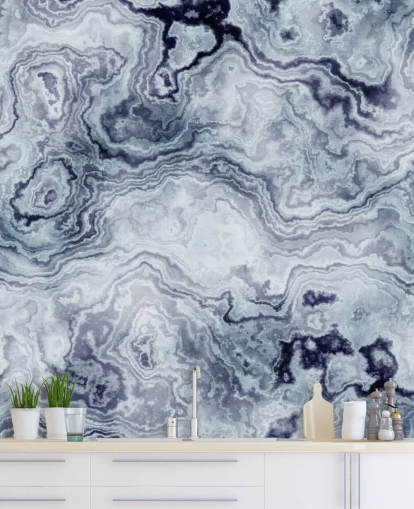 blaues Marmortapeten-Wandbild namens Blue Swirl Marble Wandbild für Badezimmer und Schlafzimmer