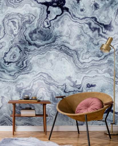 blue marble wallpaper mural called Blue Swirl Marble Wall Mural for bathrooms and bedrooms